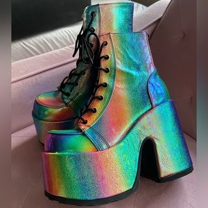 Demonia Camel Rainbow Platform Boots SIZE 8